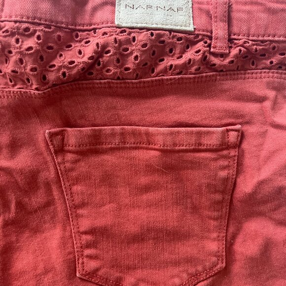 NAF NAF Paris Coral Cotton Denim Eyelet Shorts - Picture 2 of 5